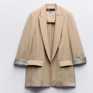 ZARA open blazer ROLL-UP SLEEVE  Beige size Xs Womens new